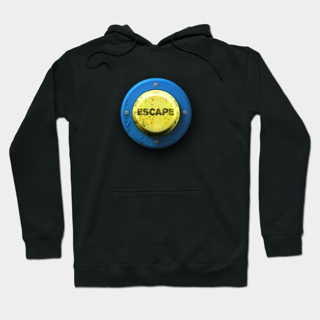 Escape Button No. 1: Sometimes We All Need One of These on a Dark Background Hoodie by Puff Sumo